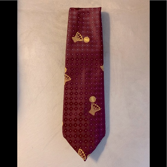 Chadwick & Wembley Burgundy Orange Basketball Themed Tie - Picture 1 of 4